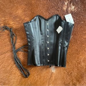 NEW Black Satin Lace Back Corset WITH BONING XXS